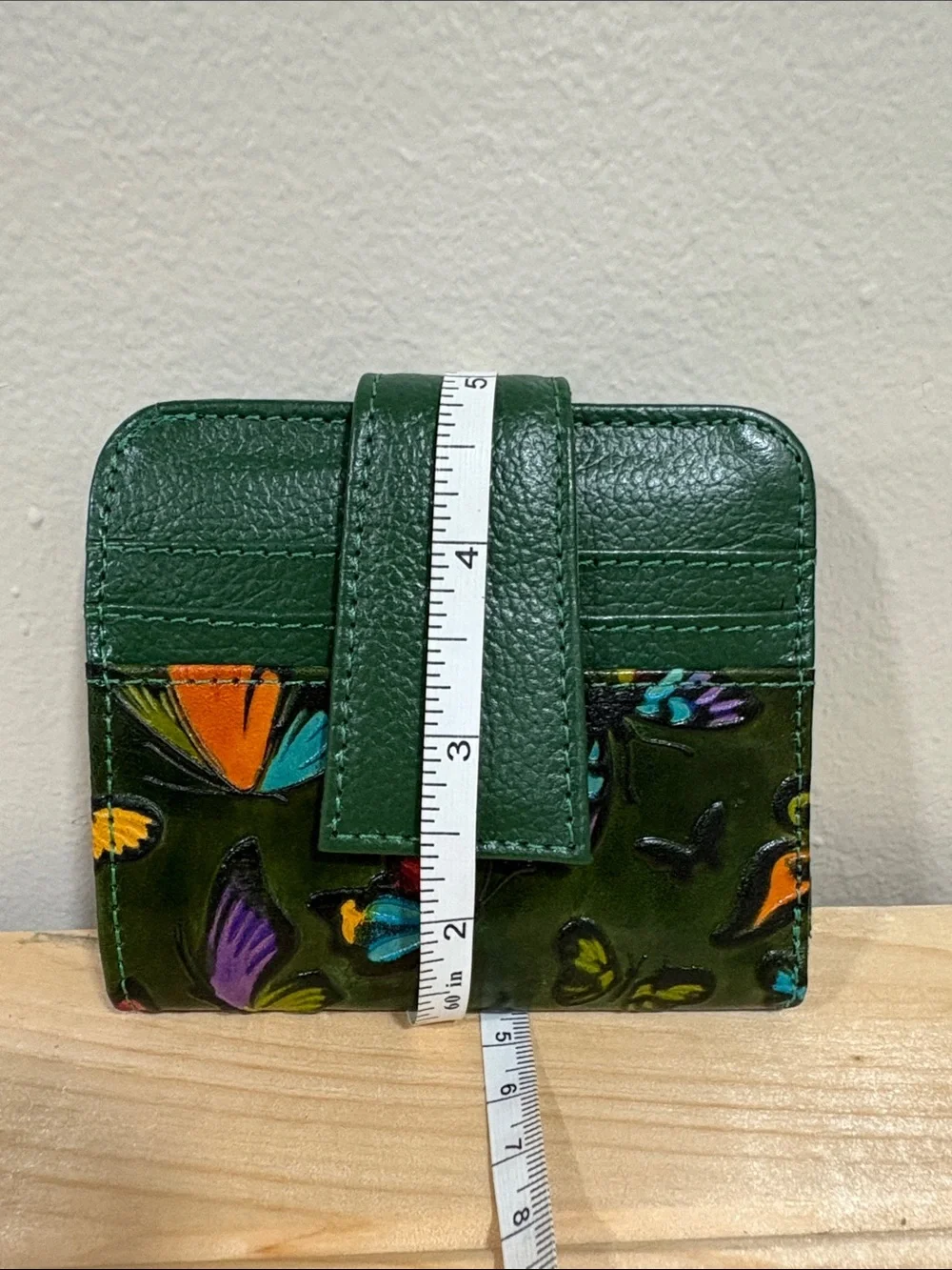Green Butterfly Embossed Leather Card Wallet